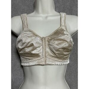 Playtex Bra Womens 36D Beige Front Close Wire Free Padded Comfort Straps Satin